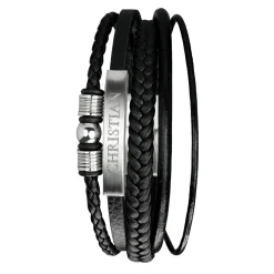 Geflochtenes Lederarmband mit Beads Silber - mit Gravur