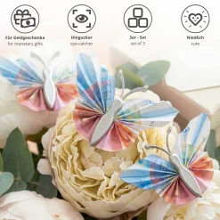 Geldgeschenk Schmetterling Silber - 3er Set Geschenkverpackung für Geld