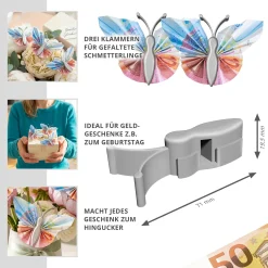 Geldgeschenk Schmetterling Silber - 3er Set Geschenkverpackung für Geld