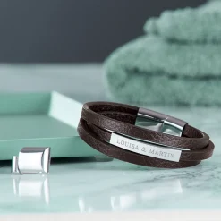 Gewickeltes Lederarmband braun - Zwei Namen