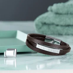 Gewickeltes Lederarmband braun - Geokoordinaten