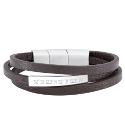 Gewickeltes Lederarmband braun - Geokoordinaten