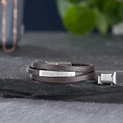 Gewickeltes Lederarmband braun - Geokoordinaten