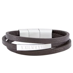 Gewickeltes Lederarmband braun - Römische Zahlen