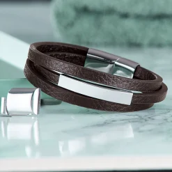 Gewickeltes Lederarmband - Braun