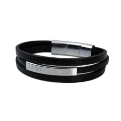 Gewickeltes Lederarmband schwarz - Geokoordinaten