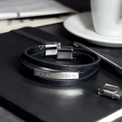 Gewickeltes Lederarmband schwarz - Geokoordinaten