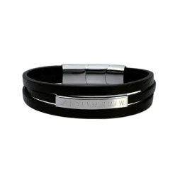 Gewickeltes Lederarmband schwarz - Geokoordinaten