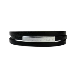 Gewickeltes Lederarmband schwarz - Geokoordinaten