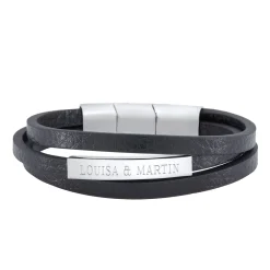 Gewickeltes Lederarmband schwarz - Zwei Namen
