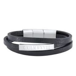 Gewickeltes Lederarmband schwarz - Römische Zahlen