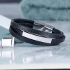 Gewickeltes Lederarmband - Schwarz