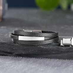 Gewickeltes Lederarmband - Schwarz