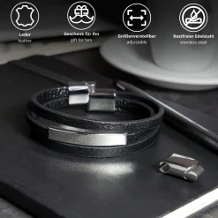 Gewickeltes Lederarmband - Schwarz