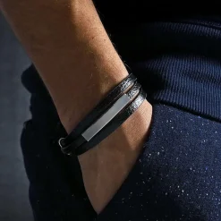 Gewickeltes Lederarmband - Schwarz