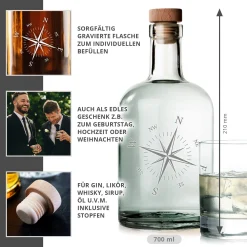 Glaskaraffe mit Gravur - Windrose