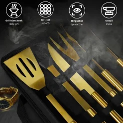 Goldenes Grillbesteck Set - 5-teilig
