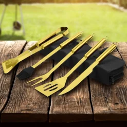 Goldenes Grillbesteck Set - 5-teilig