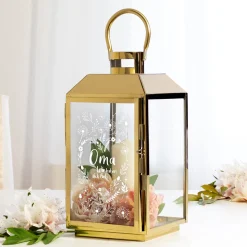 Gold Laterne mit Gravur - Blumenherz Oma