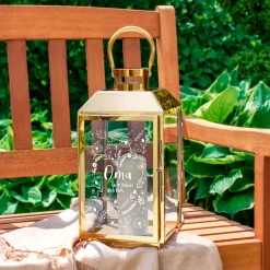 Gold Laterne mit Gravur - Blumenherz Oma