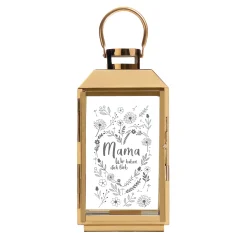 Gold Laterne mit Gravur - Blumenherz für Mama