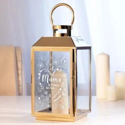 Gold Laterne mit Gravur - Blumenherz für Mama