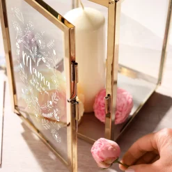 Gold Laterne mit Gravur - Blumenherz für Mama