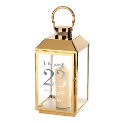Gold Laterne mit klassischer Gravur - Name und Adresse