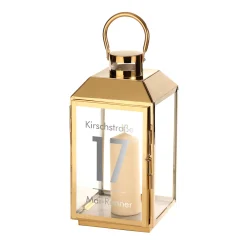 Gold Laterne mit moderner Gravur - Name und Adresse