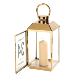 Gold Laterne mit moderner Gravur - Name und Adresse