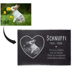 Grabplatte zur Trauer Haustier - Schiefer Gedenktafel mit Foto
