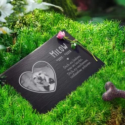 Grabplatte zur Trauer Haustier - Schiefer Gedenktafel mit Foto