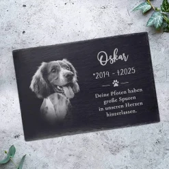 Grabplatte zur Trauer Hund & Katze - Schiefer Gedenktafel mit Foto