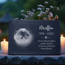 Grabplatte zur Trauer Hund & Katze - Schiefer Gedenktafel mit Foto