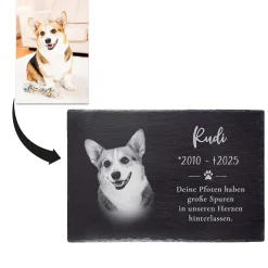 Grabplatte zur Trauer Hund & Katze - Schiefer Gedenktafel mit Foto