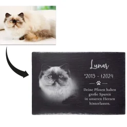 Grabplatte zur Trauer Hund & Katze - Schiefer Gedenktafel mit Foto