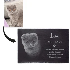Grabplatte zur Trauer Hund & Katze - Schiefer Gedenktafel mit Foto