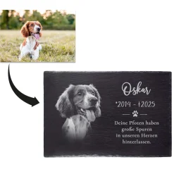Grabplatte zur Trauer Hund & Katze - Schiefer Gedenktafel mit Foto