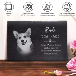 Grabplatte zur Trauer Hund & Katze - Schiefer Gedenktafel mit Foto
