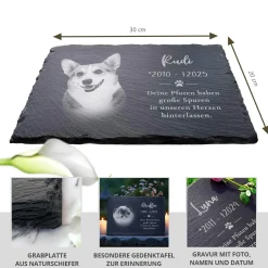 Grabplatte zur Trauer Hund & Katze - Schiefer Gedenktafel mit Foto
