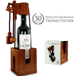 Graviertes Edelholz Flaschenpuzzle zum Geburtstag