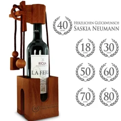 Graviertes Edelholz Flaschenpuzzle zum Geburtstag