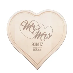 Graviertes Holzherz - Mr. und Mrs.