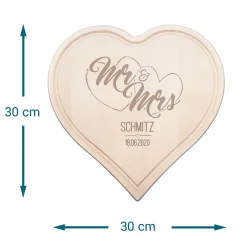 Graviertes Holzherz - Mr. und Mrs.