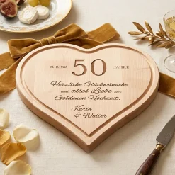 Graviertes Holzherz zur Goldenen Hochzeit