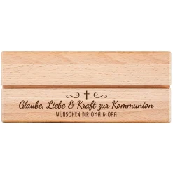 Großer Geldengel aus Holz mit Gravur zur Kommunion