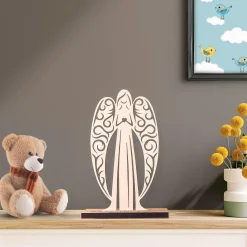 Großer Geldengel aus Holz mit Gravur zur Kommunion