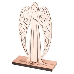 Großer Geldengel aus Holz mit Gravur zur Hochzeit - Ringe