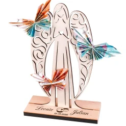 Großer Geldengel aus Holz mit Gravur zur Hochzeit - Ringe