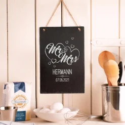 Große Schiefertafel mit Gravur - Mr and Mrs